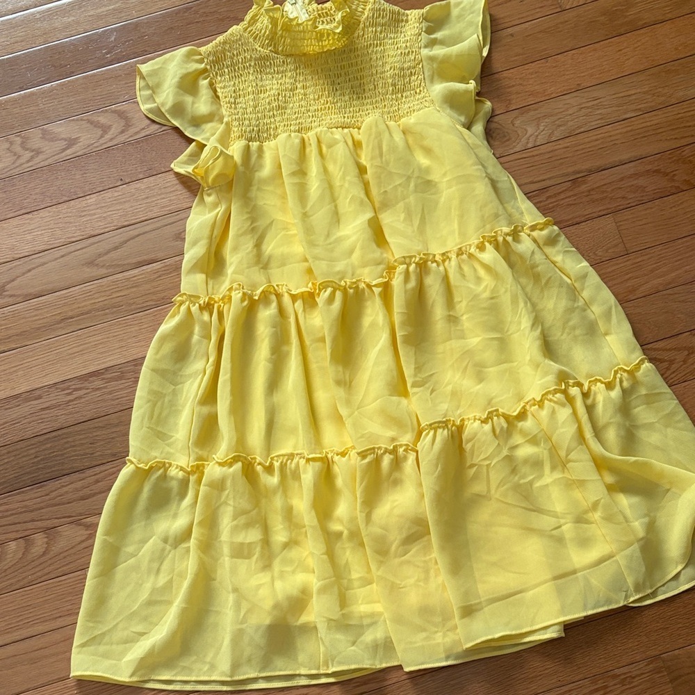 Maison Tara Yellow Ruffle-Tier Smocked Girls Dress - Picture 6 of 8